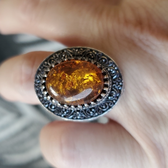 New Baltic Amber Antique Design 925 Silver Statement Ring. - Picture 13 of 16